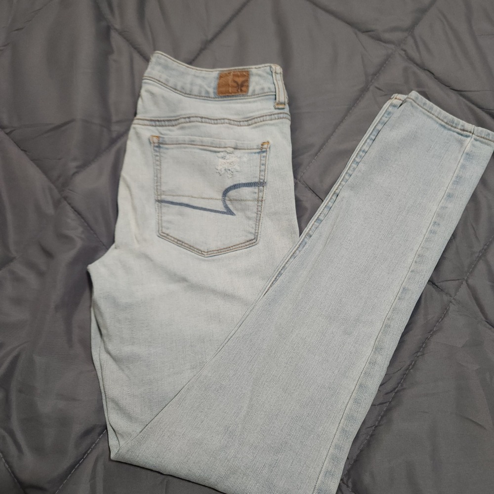 American Eagle Jean Women 4x30 Mid Rise Hi-Rise Jegging Super Stretch Light Wash